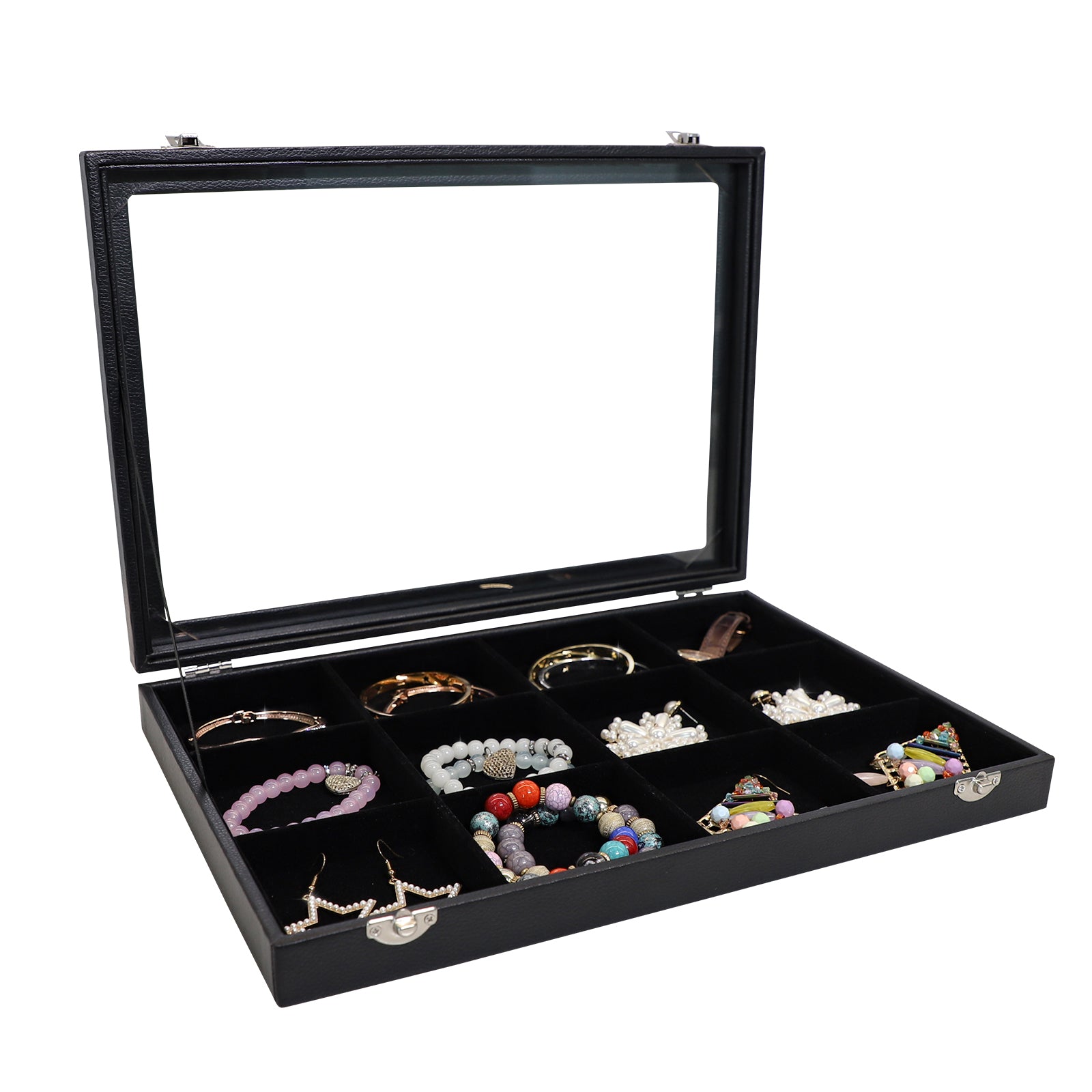 Cakulo Display Box Black Jewelry Storage Box with Clear Lid Holds Multiple