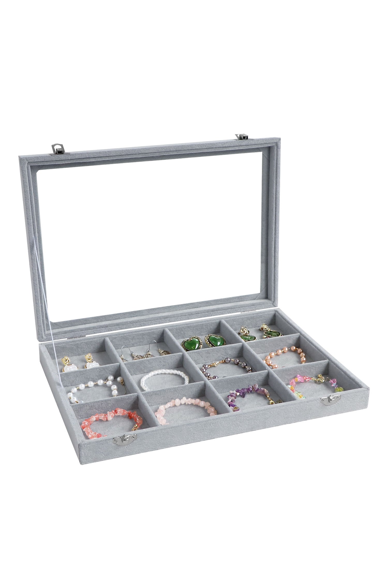 Cakulo Velvet Jewelry Organizer Tray with Clear Lid Stores Bracelets Rings Earrings