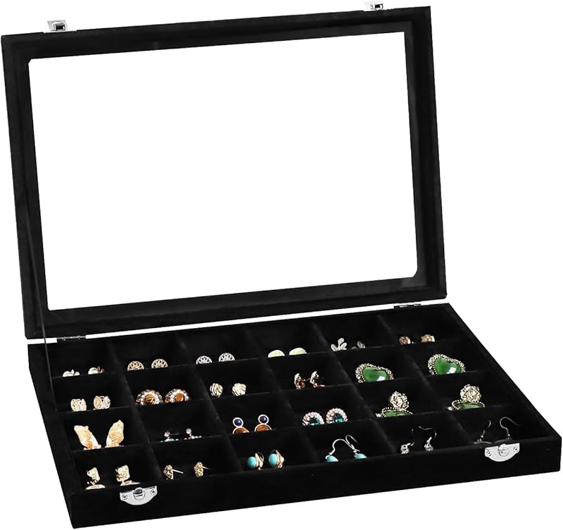 Cakulo Velvet Jewelry Organizer Tray with Lid Holds Earrings Rings Bracelets for Dresser