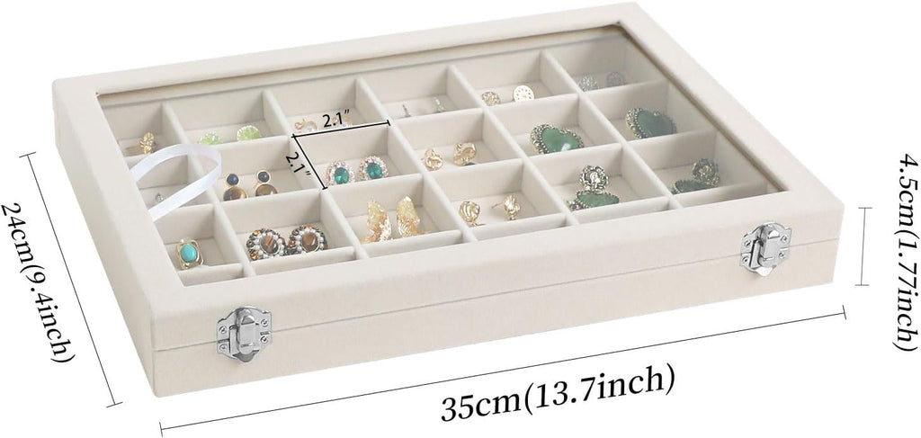 Cakulo Velvet Jewelry Organizer Tray with Lid Holds Earrings Rings Bracelets for Dresser