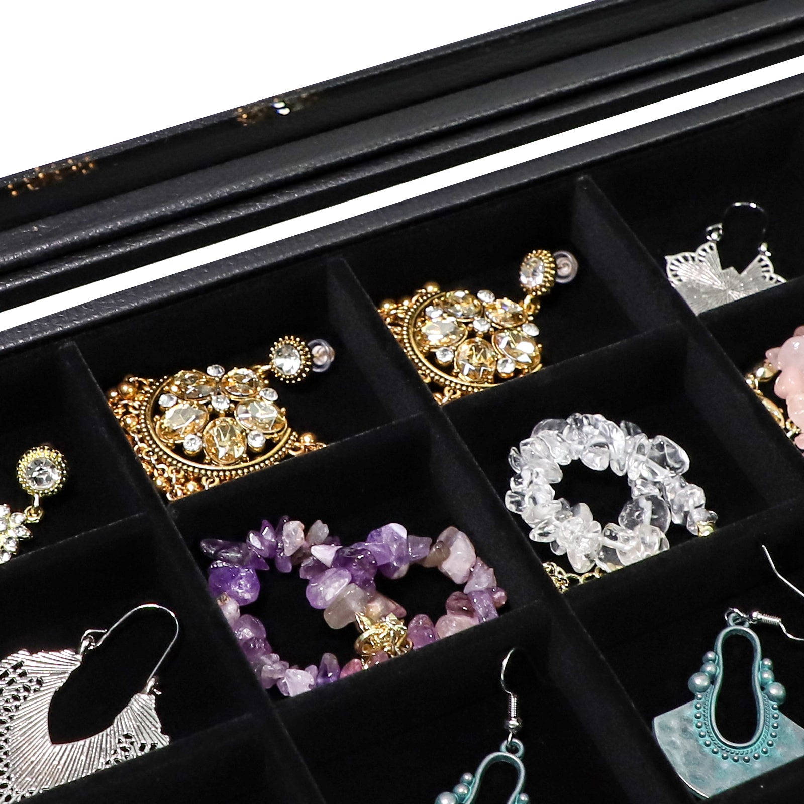Cakulo Display Box Black Jewelry Storage Box with Clear Lid Holds Multiple