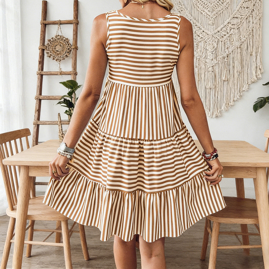 Cakulo Women's Striped Tiered Sleeveless Dress - Casual Flowy A Line Summer Midi Dress
