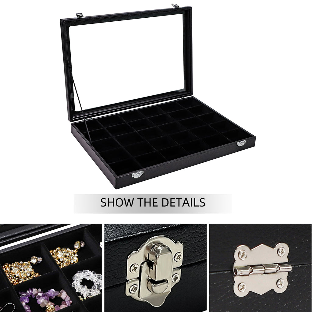 Cakulo Display Box Black Jewelry Storage Box with Clear Lid Holds Multiple