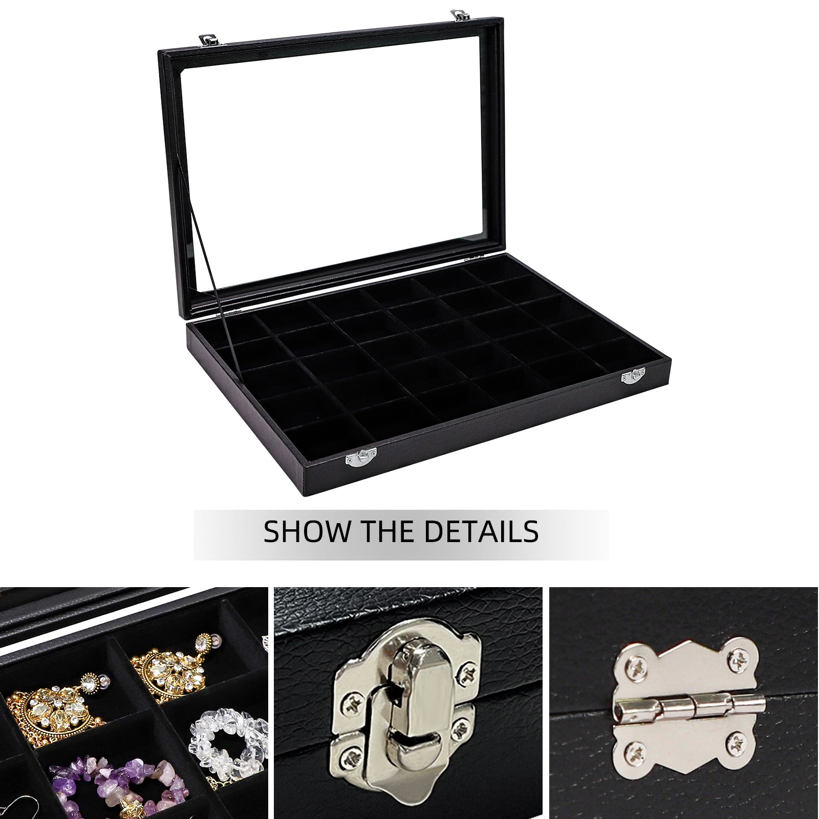 Cakulo Display Box Black Jewelry Storage Box with Clear Lid Holds Multiple