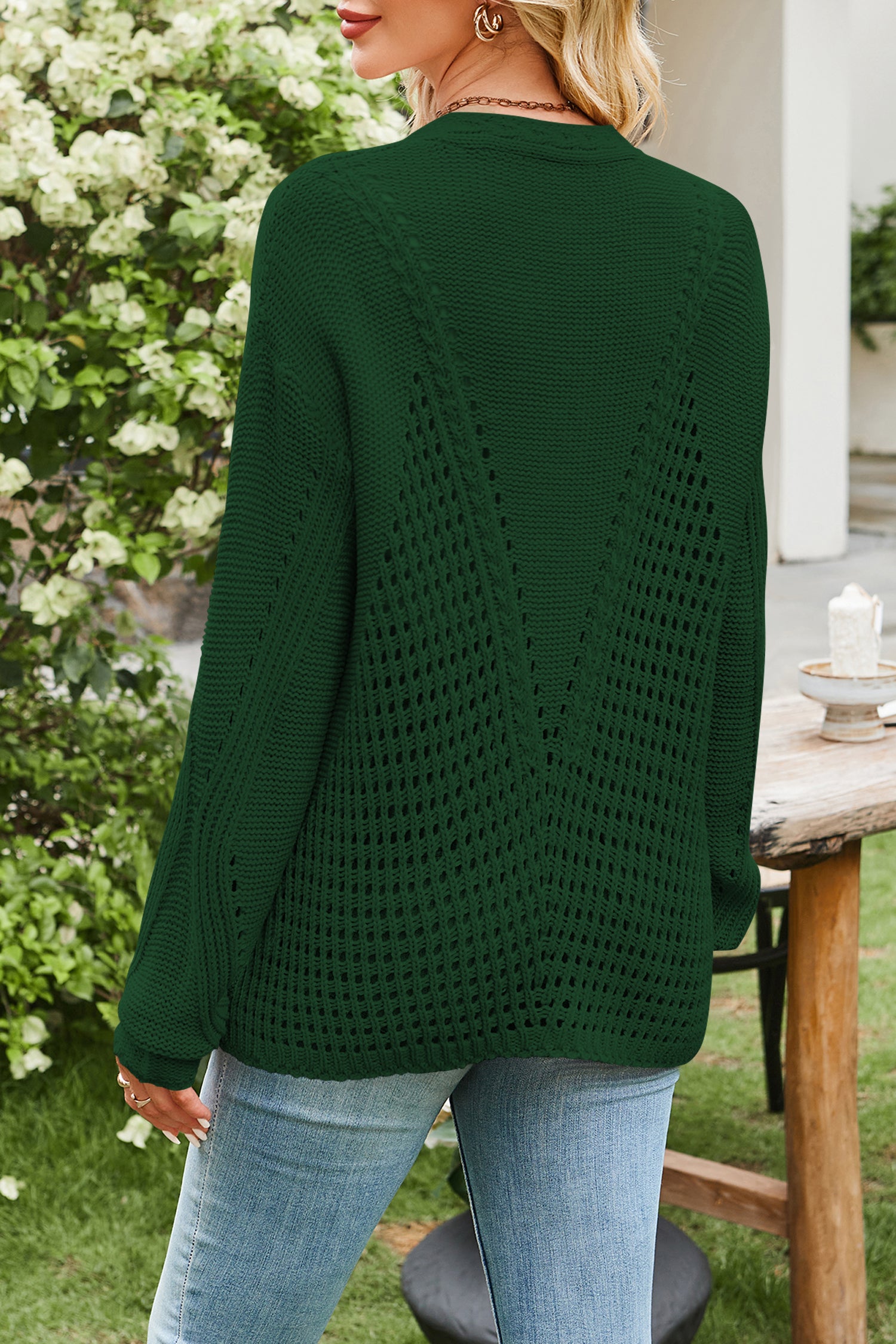 Cakulo Womens Crochet Fringe Cable Knit Oversized Cardigan