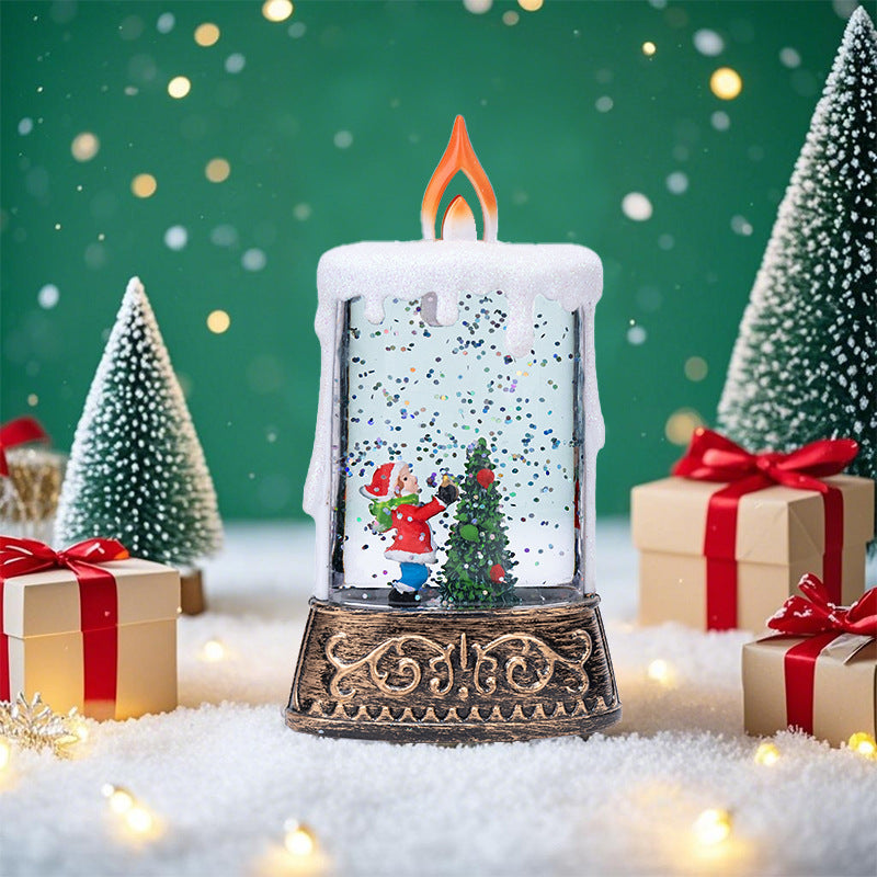Christmas Glowing Water-Filled Candle Small Lantern Decoration Gift Elderly Water Feature Lamp Desktop Ornament Christmas Tree Arrangement