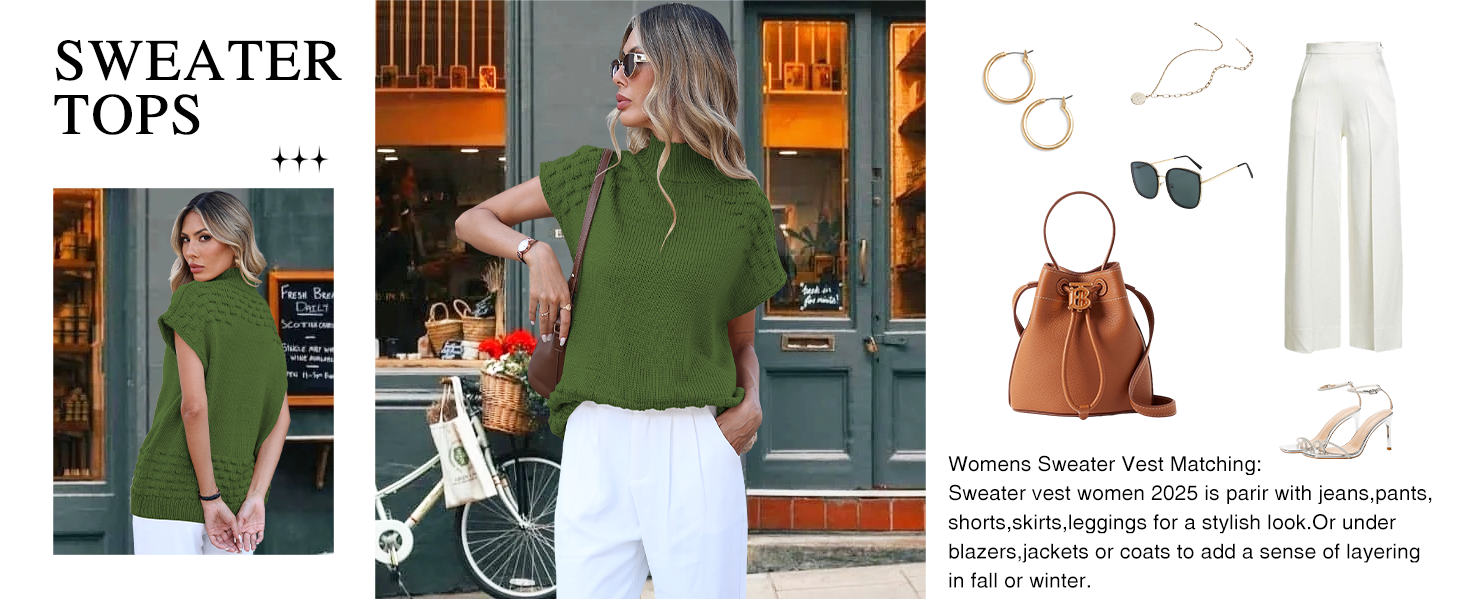 Cakulo Women's Fall Oversized Mock Neck Sleeveless Sweater Vest
