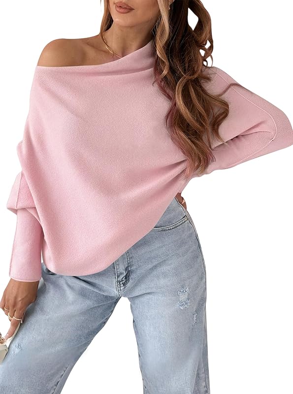 Cakulo Womens Off - The - Shoulder Lightweight Oversized Knit Pullover, Ideal for Fall Looks