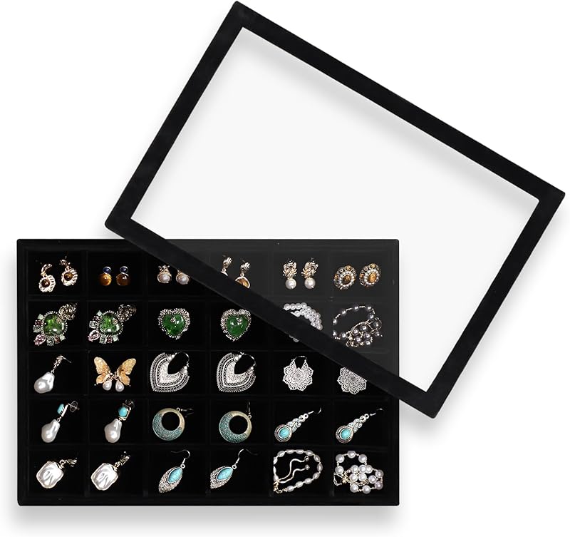 Cakulo Jewelry Organizer Set Velvet Tray with Lid Holds Rings Necklaces Bracelets