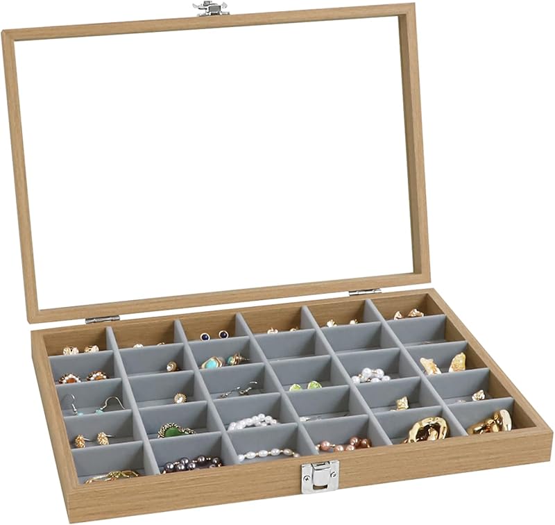 Cakulo Wooden Jewelry Sunglasses Organizer Vintage Tray with Lid for Watches