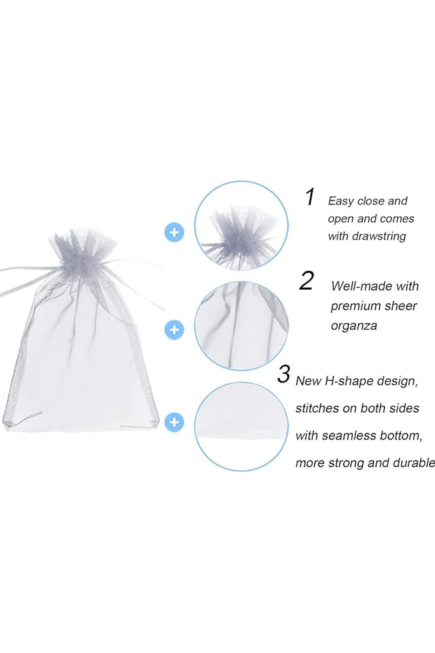 Cakulo 100pcs Grey Organza Bags 5x7in Drawstring Jewelry Party Wedding Favors