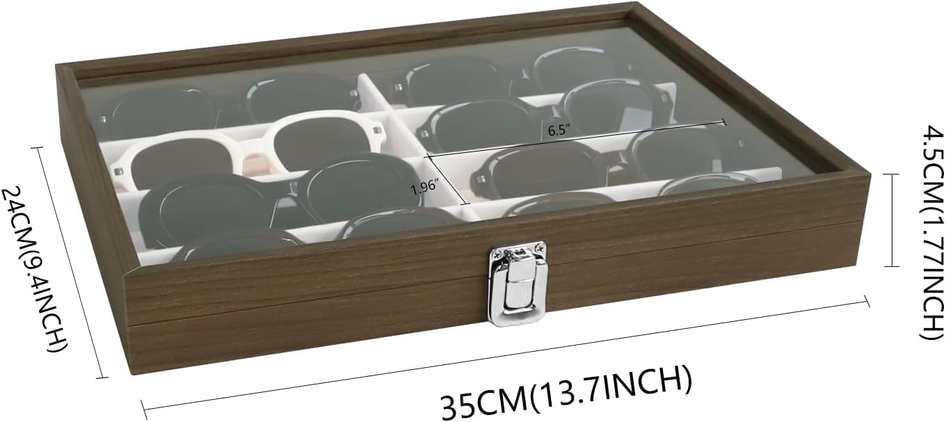 Cakulo Wooden Jewelry Sunglasses Organizer Vintage Tray with Lid for Watches
