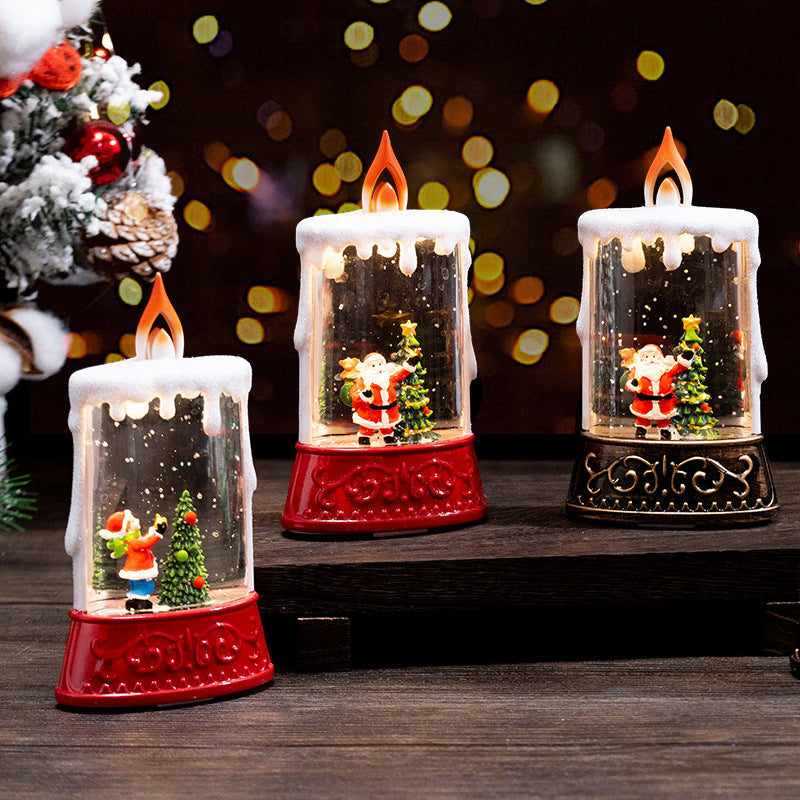 Christmas Glowing Water-Filled Candle Small Lantern Decoration Gift Elderly Water Feature Lamp Desktop Ornament Christmas Tree Arrangement