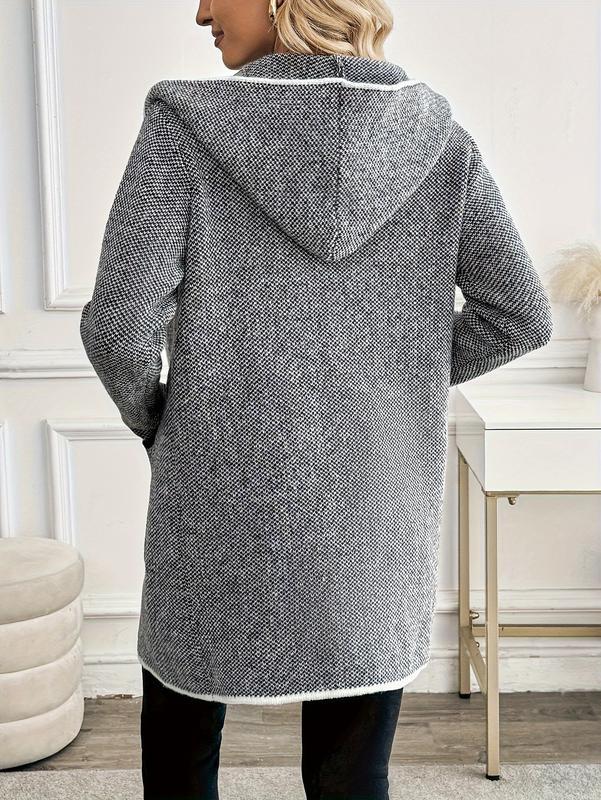 Cakulo FallFreshness Women's Knitwear Chic Fitted Long Sleeve Cardigan with Color-Blocking & Fine Edge Embellishment Hooded Mid-Length Tops