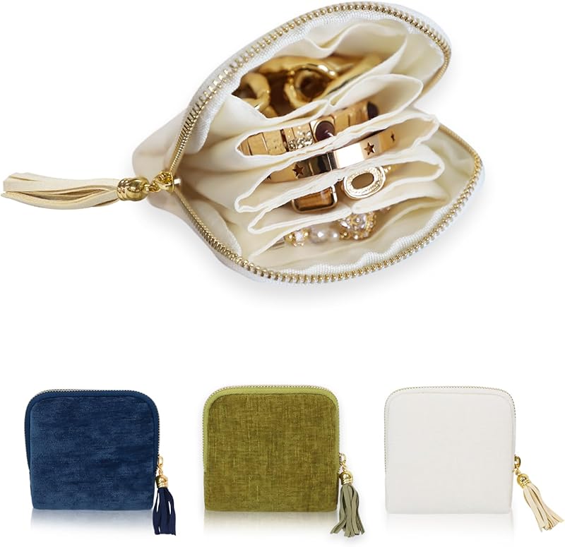 Cakulo Portable Travel Jewelry Case Pouches for Crystals Bracelets Rings—White Tassel