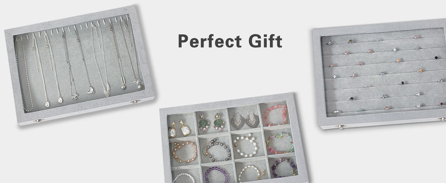 Cakulo Velvet Jewelry Organizer Tray with Clear Lid Stores Bracelets Rings Earrings