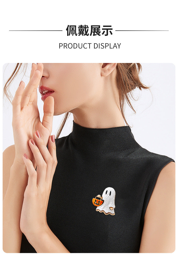 3pieces Fashion Halloween New Brooch White Ghost Horror Pumpkin Head Pin Brooch Fun Holiday Accessory
