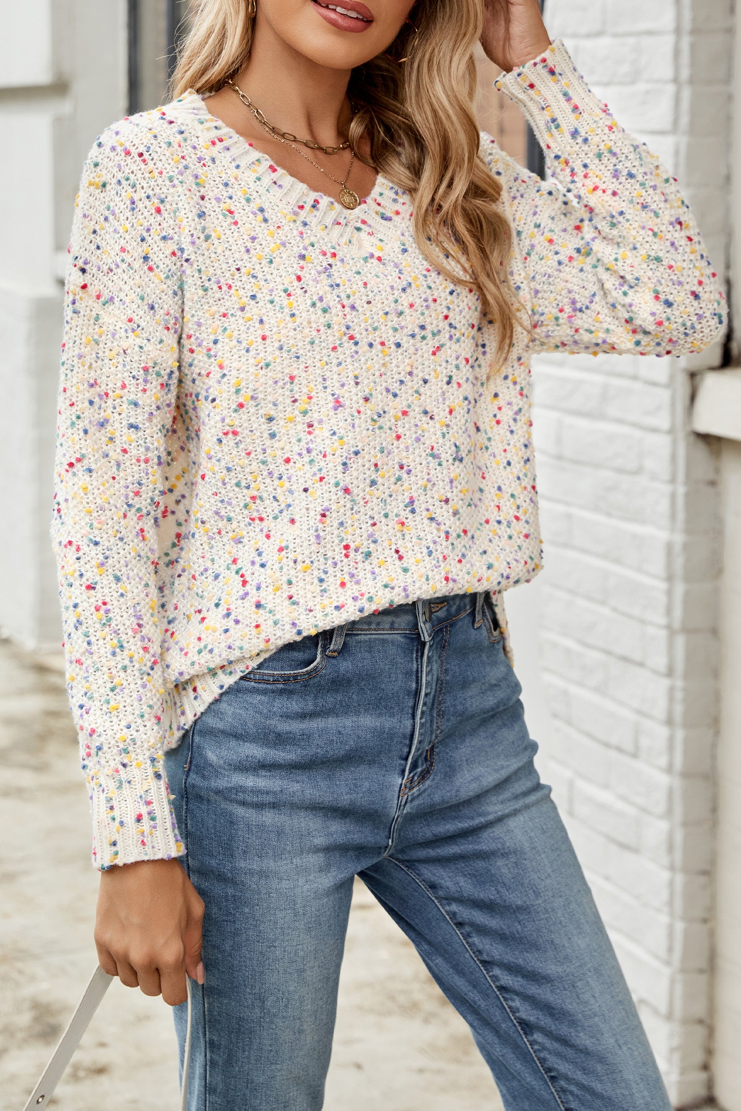 Cakulo Women's V-Neck Chunky Knit Pullover Sweater