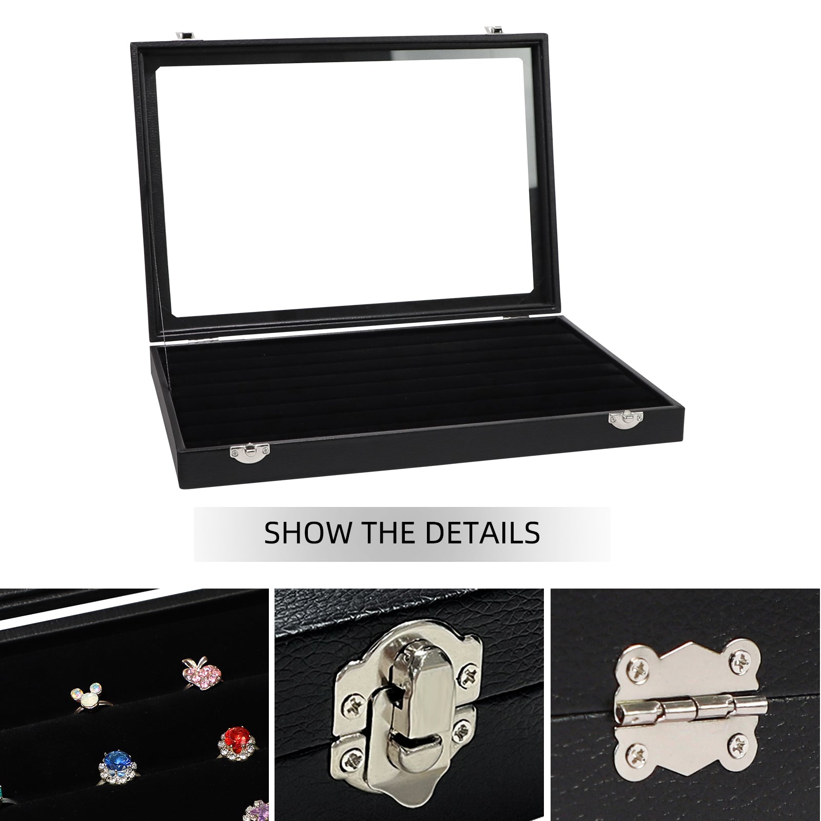 Cakulo Display Box Black Jewelry Storage Box with Clear Lid Holds Multiple