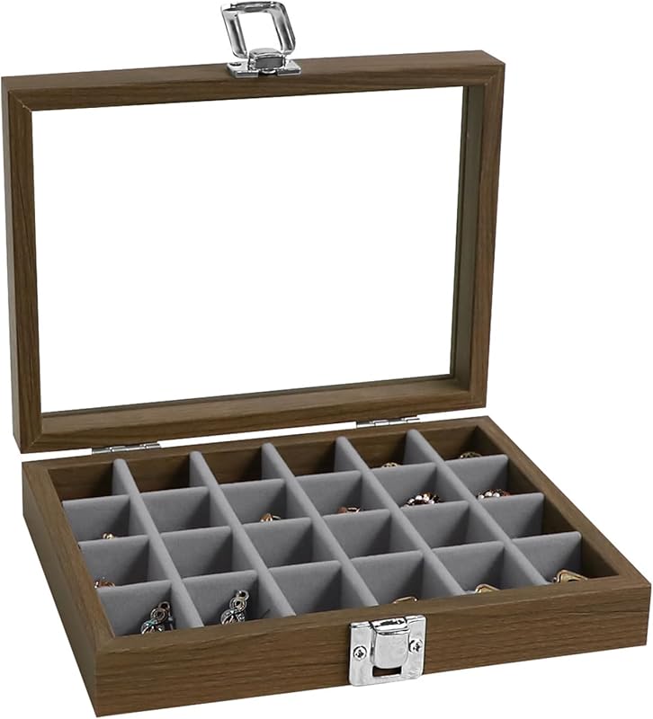 Cakulo 24 - Grid Jewelry Organizer Velvet Tray with Clear Lid Ring Earring Storage