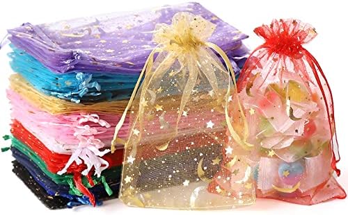 Cakulo 100PCS 4x6 Organza Mesh Bags: Drawstring Sheer Pouches for Jewelry/Wedding Gifts