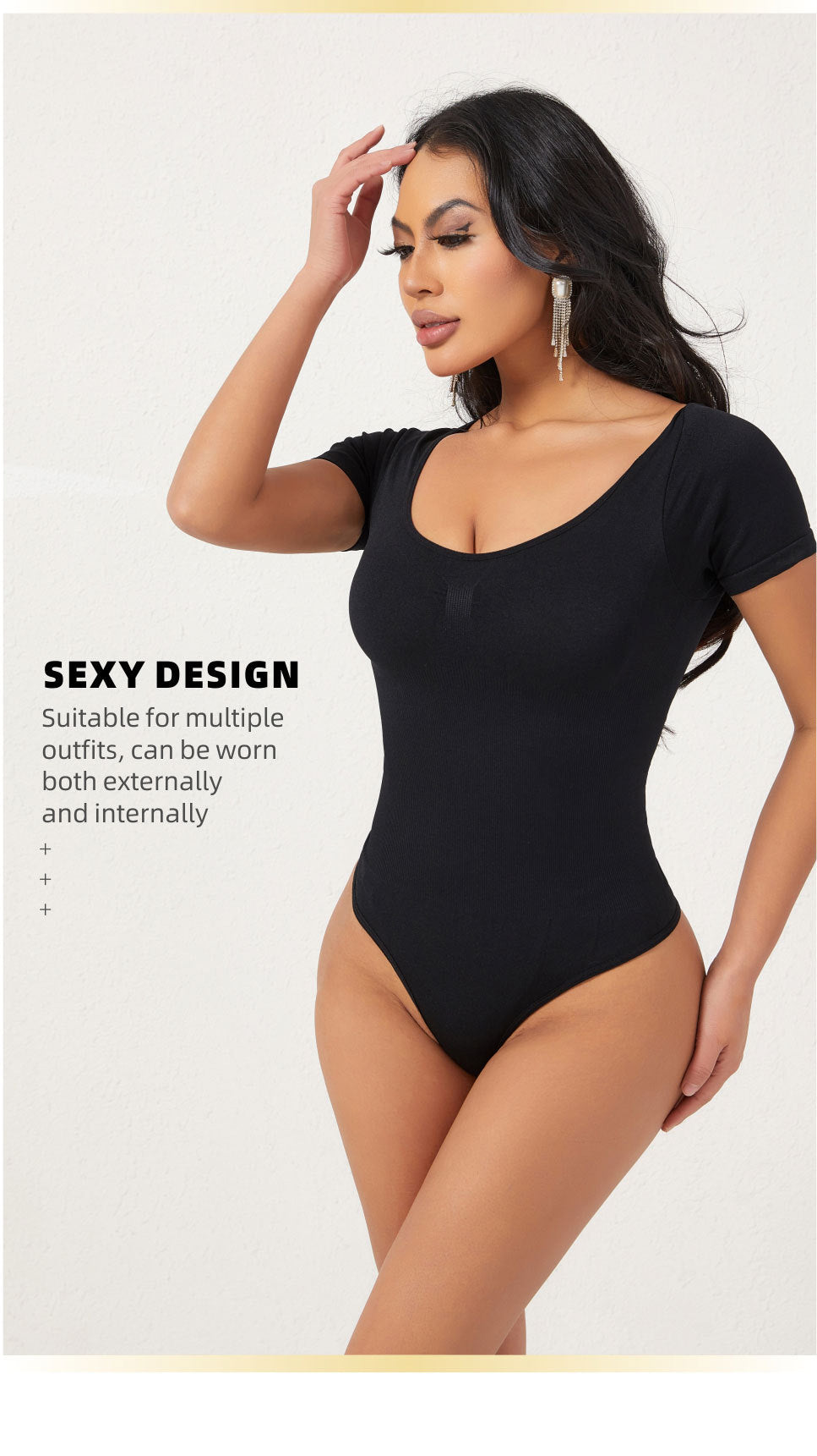 Cakulo Butt-Lifting Waist-Cinching Seamless Short-Sleeve Thong Shapewear Bodysuit