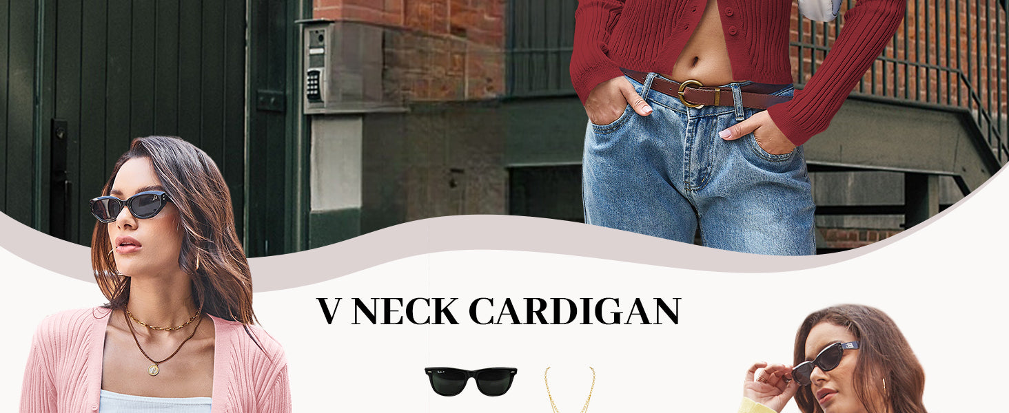 CAKULO Women Y2k Button V - Neck Slim Cropped Cardigan