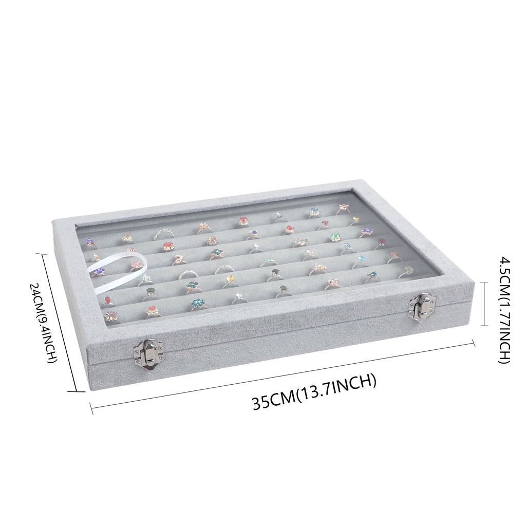 Cakulo Velvet Jewelry Organizer Tray with Clear Lid Stores Bracelets Rings Earrings