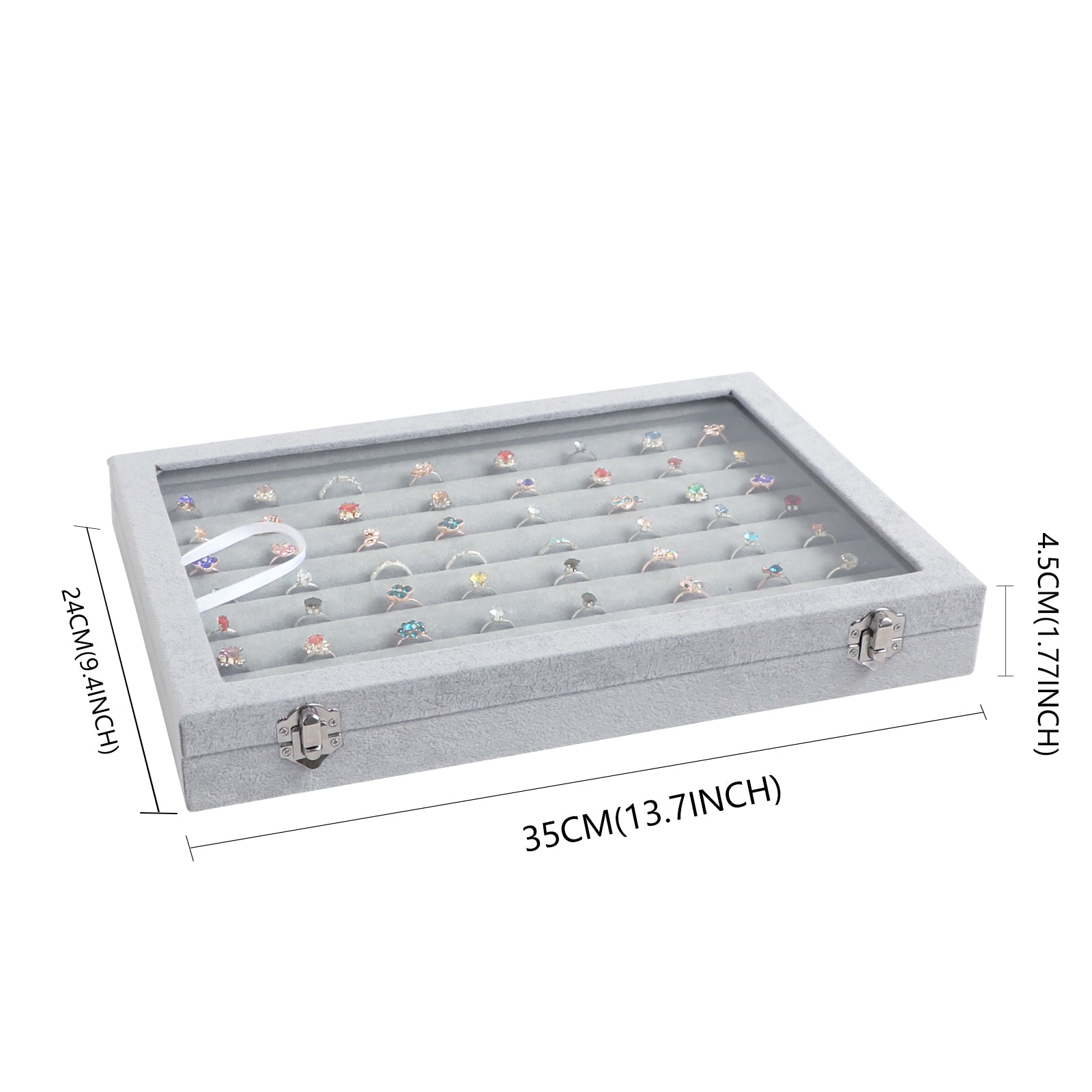 Cakulo Velvet Jewelry Organizer Tray with Clear Lid Stores Bracelets Rings Earrings