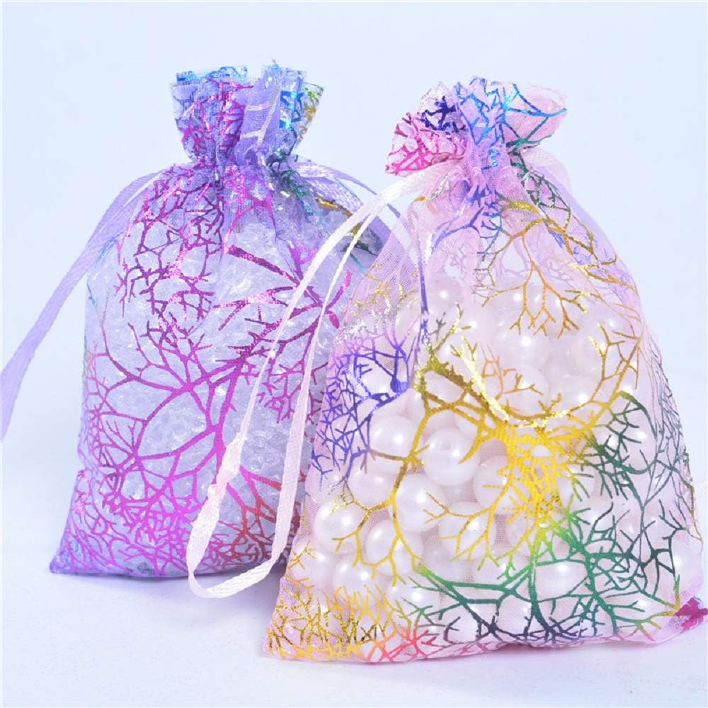 Cakulo 4x6 Organza Bags Mixed Coralline JewelryCandy Mesh Drawstring for Weddings