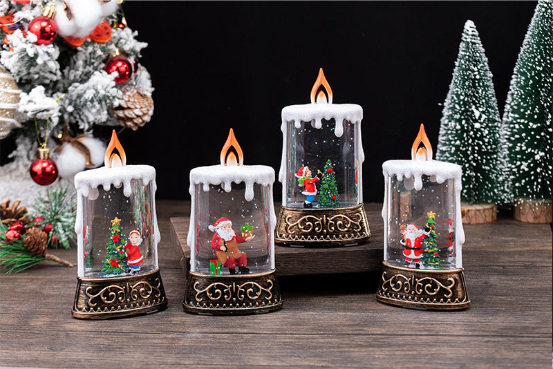 Christmas Glowing Water-Filled Candle Small Lantern Decoration Gift Elderly Water Feature Lamp Desktop Ornament Christmas Tree Arrangement