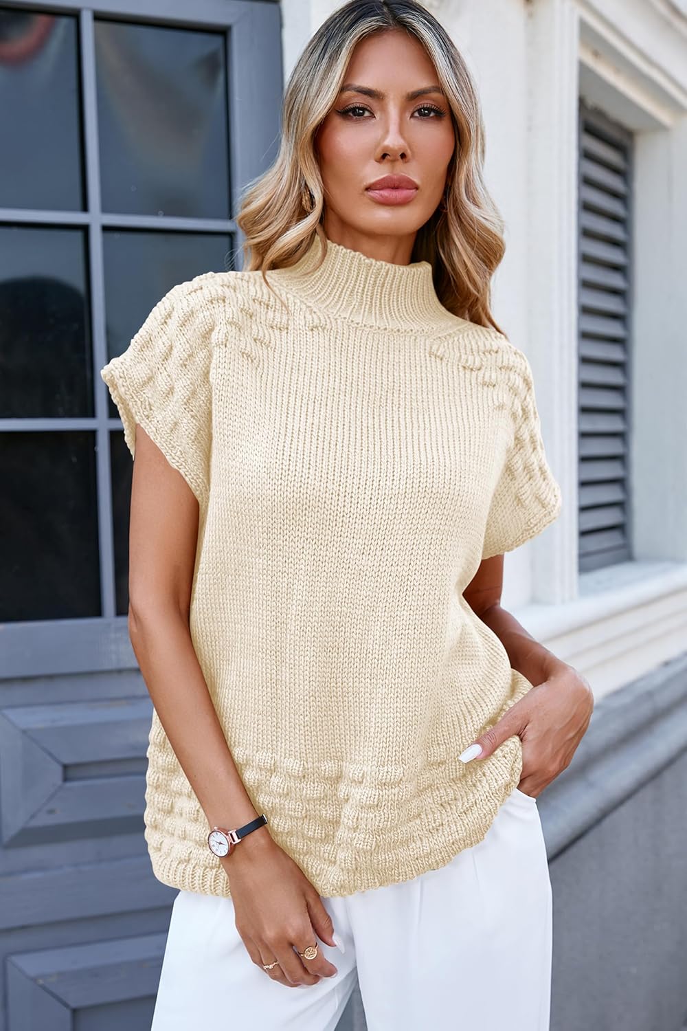 Cakulo Women's Fall Oversized Mock Neck Sleeveless Sweater Vest