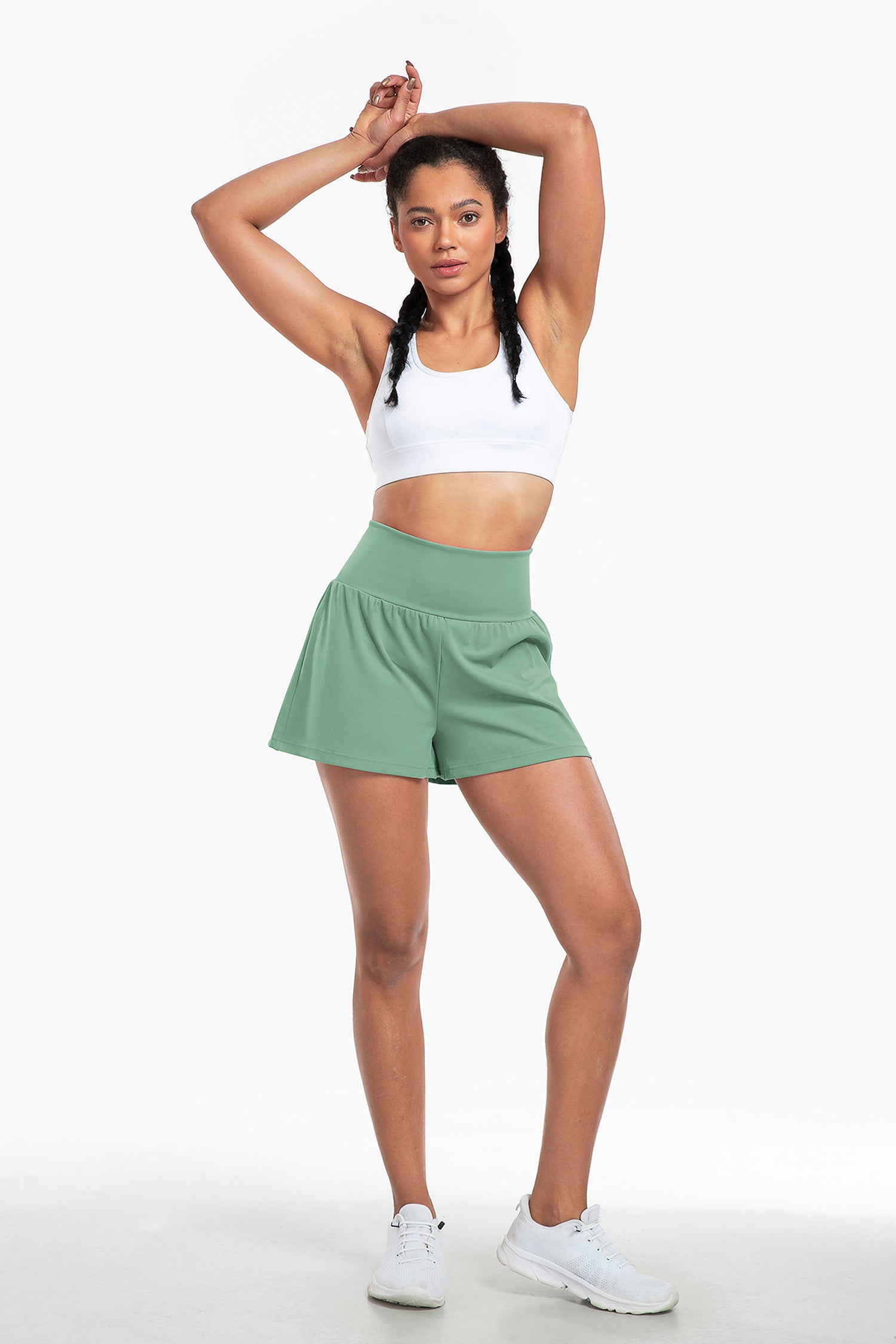 Cakulo High Waist Fake 3 Piece Yoga Women's Shorts With Invisible Pocket Breathable & Quick  Dry for Fitness