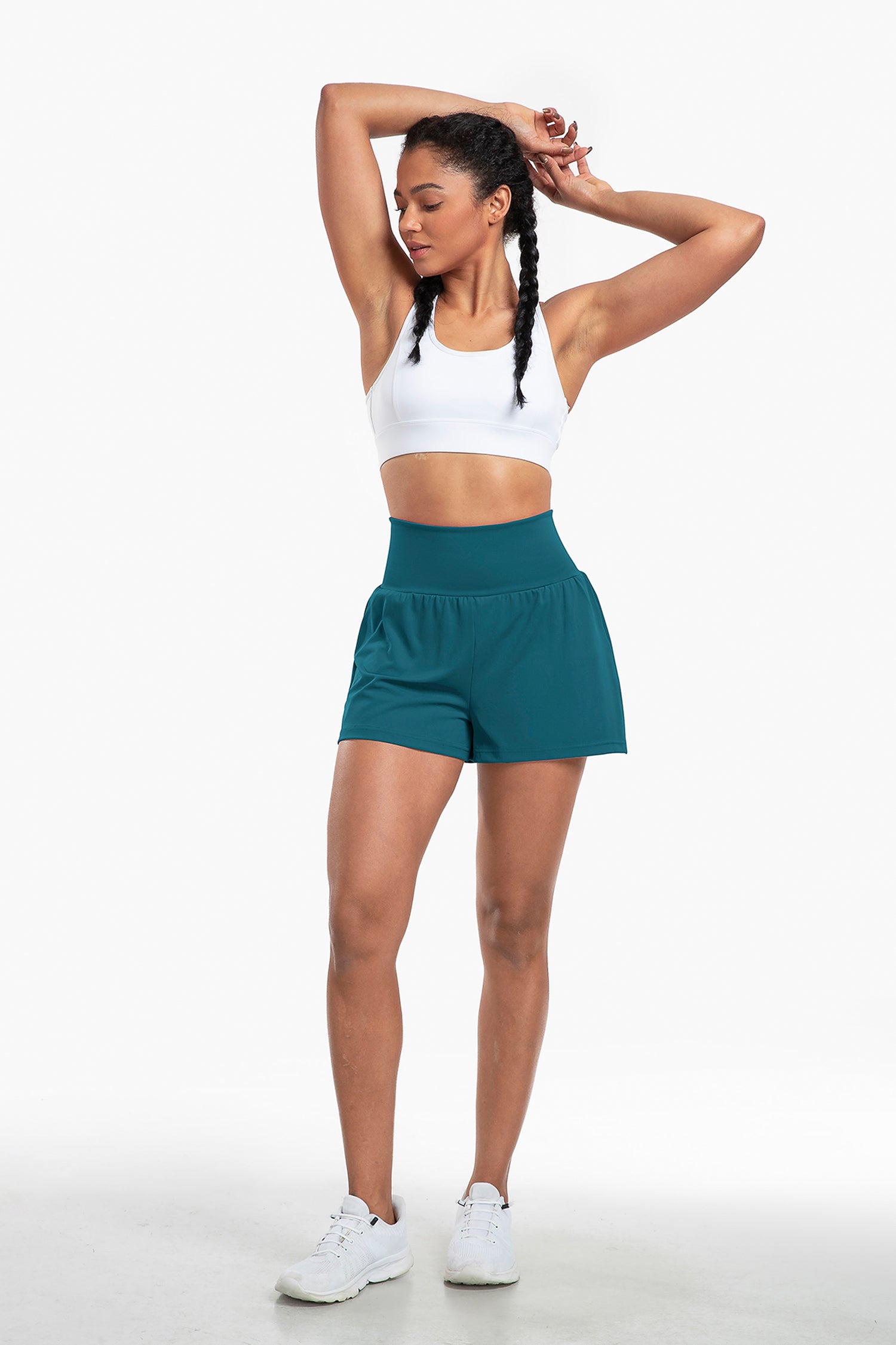 Cakulo High Waist Fake 3 Piece Yoga Women's Shorts With Invisible Pocket Breathable & Quick  Dry for Fitness