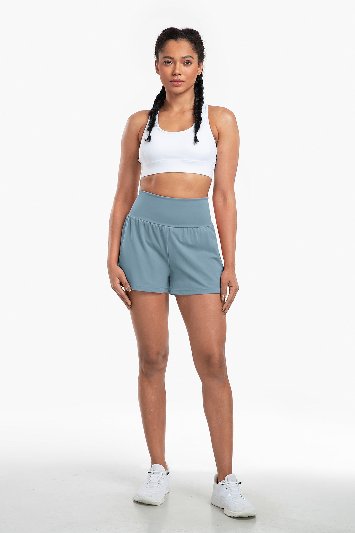 Cakulo High Waist Fake 3 Piece Yoga Women's Shorts With Invisible Pocket Breathable & Quick  Dry for Fitness