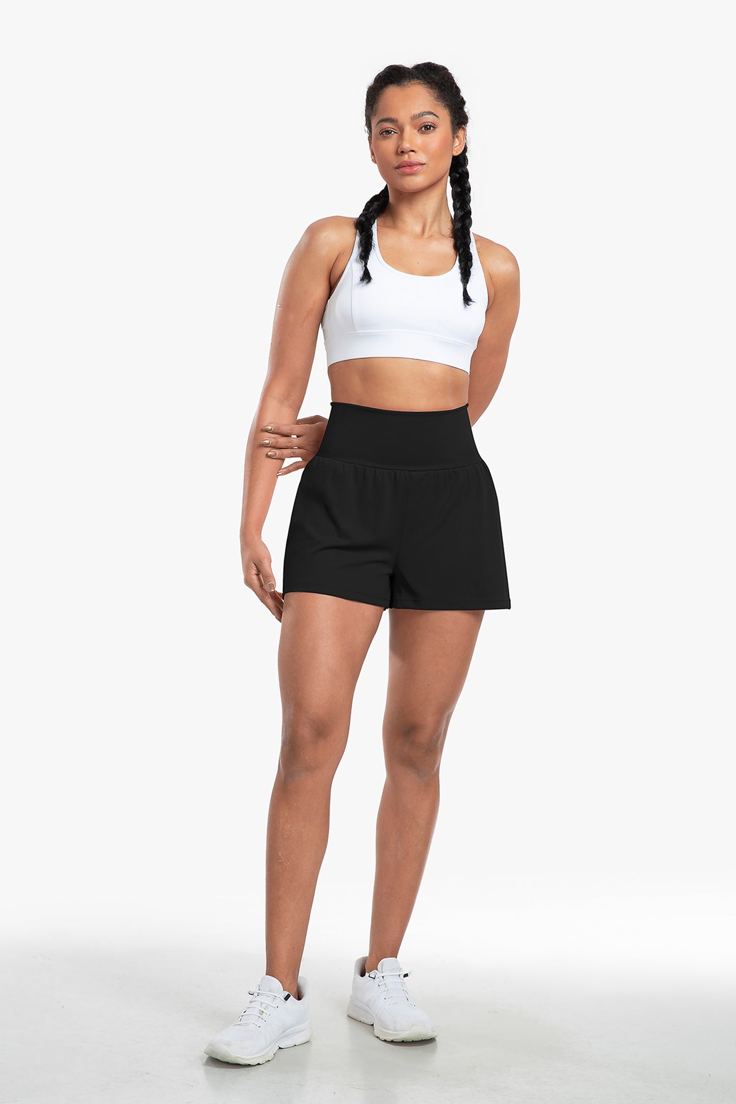 Cakulo High Waist Fake 3 Piece Yoga Women's Shorts With Invisible Pocket Breathable & Quick  Dry for Fitness