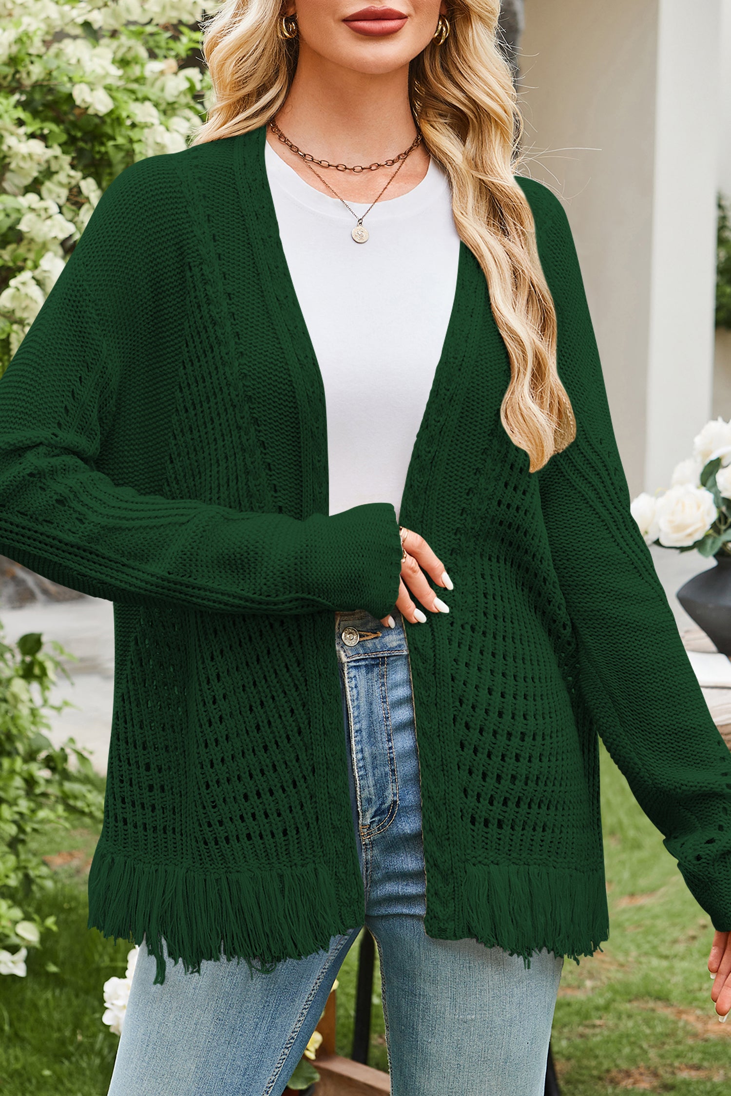 Cakulo Womens 2025 Crochet Fringe Cardigan: Lightweight, Open Front Kimono Knit