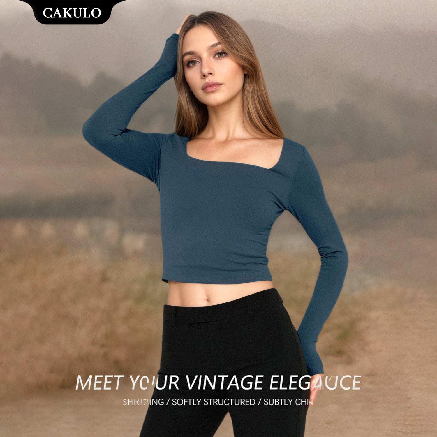 Cakulo Women's 4-Pack Long Sleeve Crop Tops Y2K Casual Streetwear