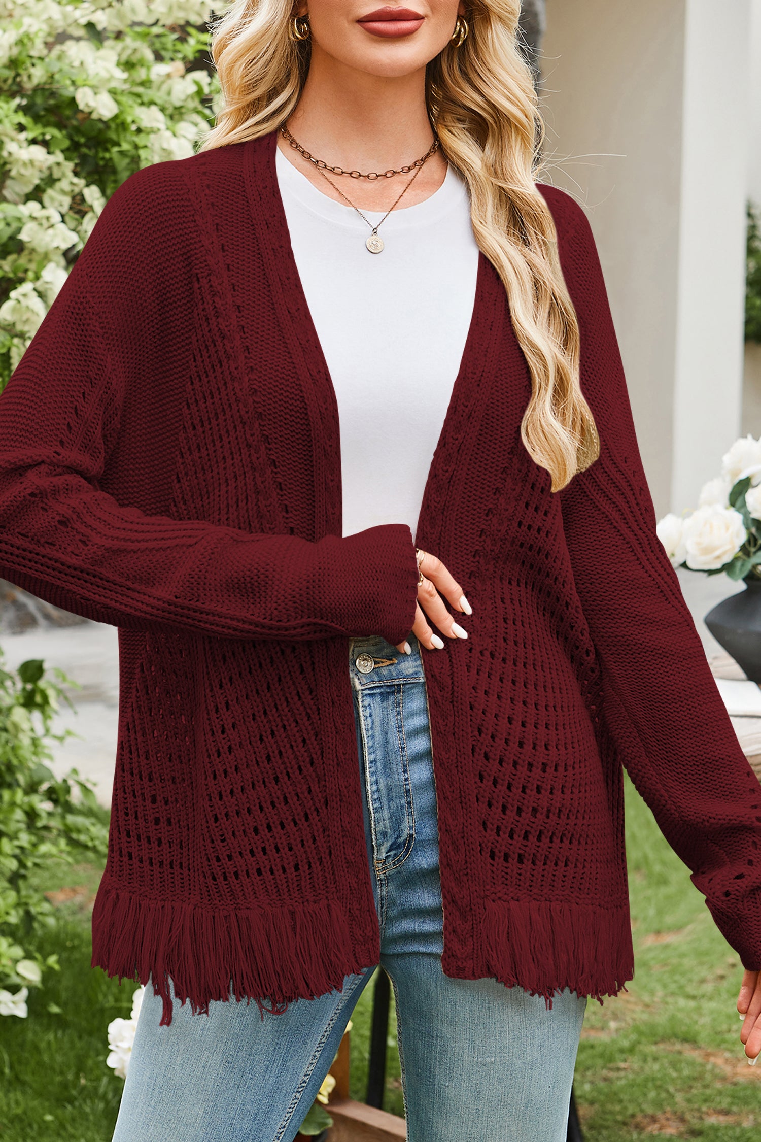 Cakulo Womens 2025 Crochet Fringe Cardigan: Lightweight, Open Front Kimono Knit