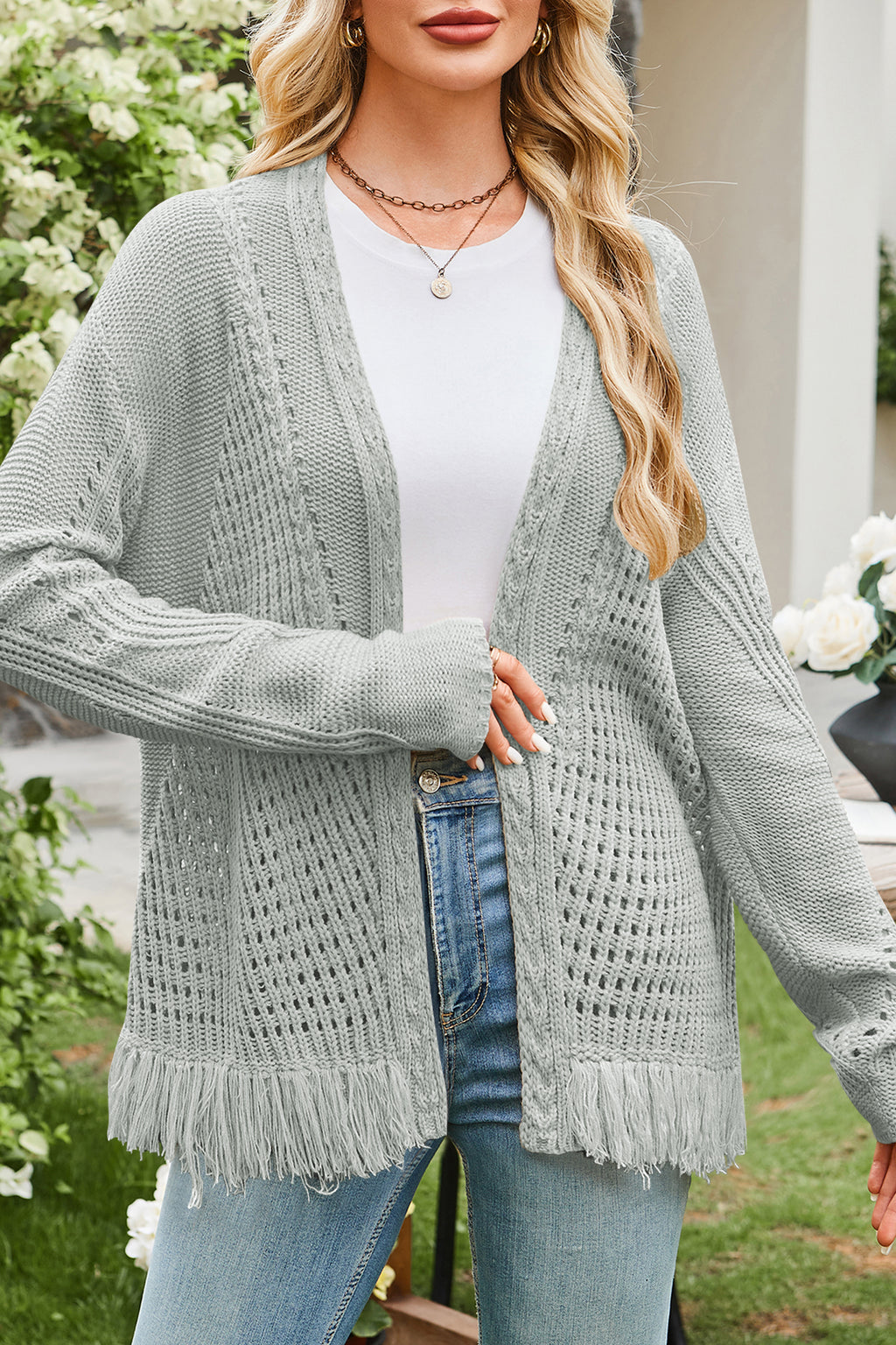 Cakulo Womens 2025 Crochet Fringe Cardigan: Lightweight, Open Front Kimono Knit