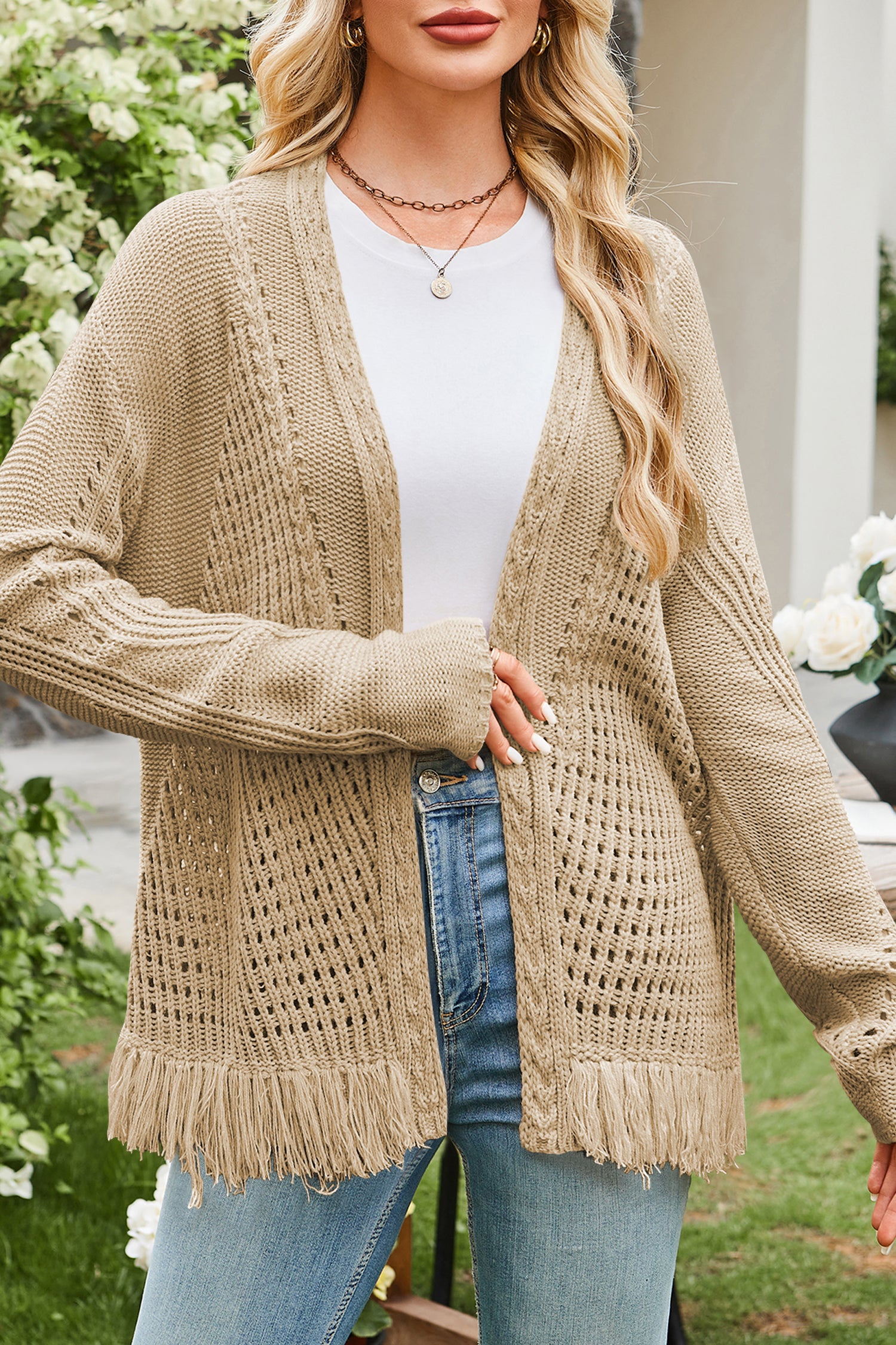 Cakulo Womens 2025 Crochet Fringe Cardigan: Lightweight, Open Front Kimono Knit