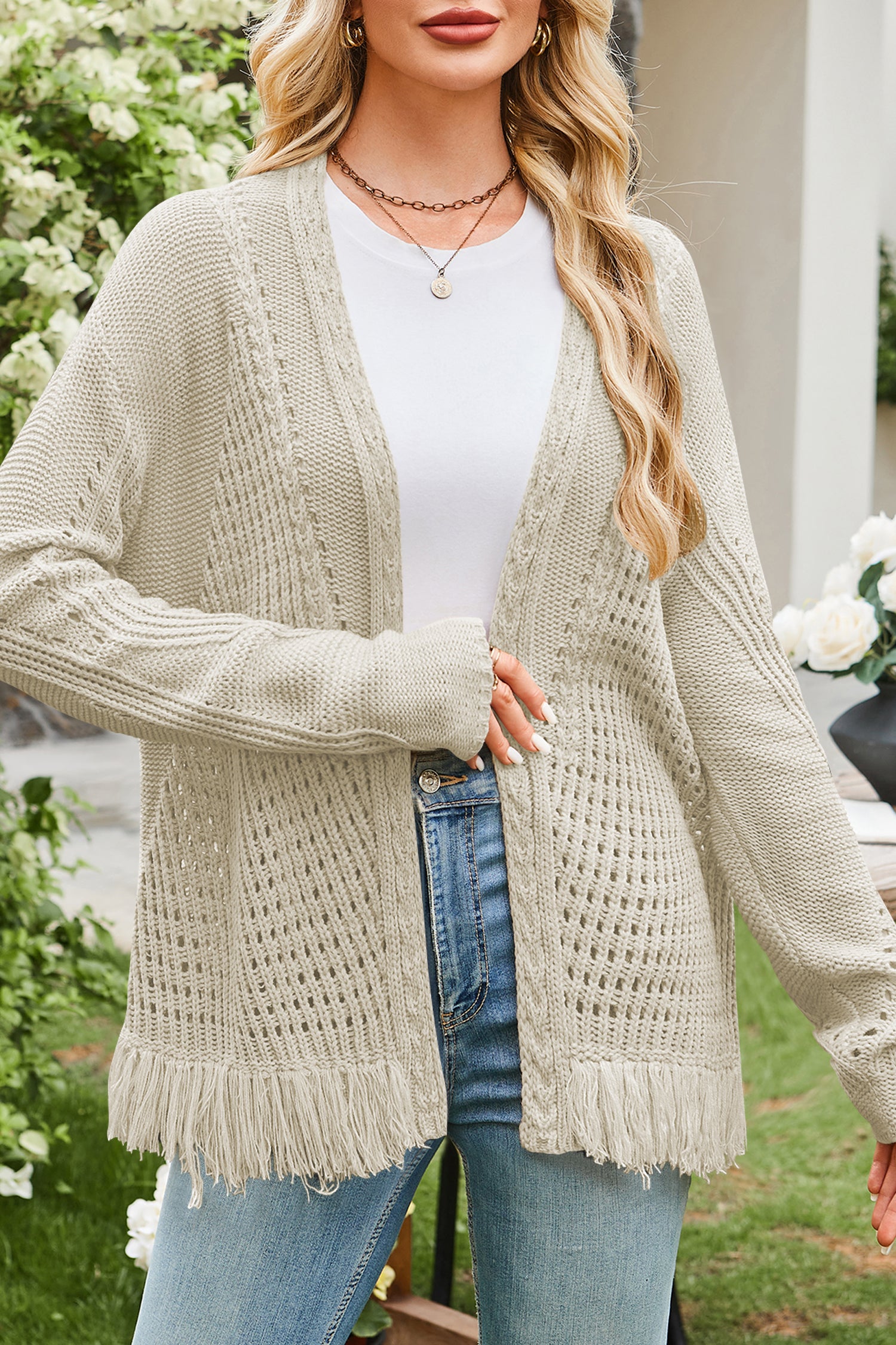 Cakulo Womens 2025 Crochet Fringe Cardigan: Lightweight, Open Front Kimono Knit