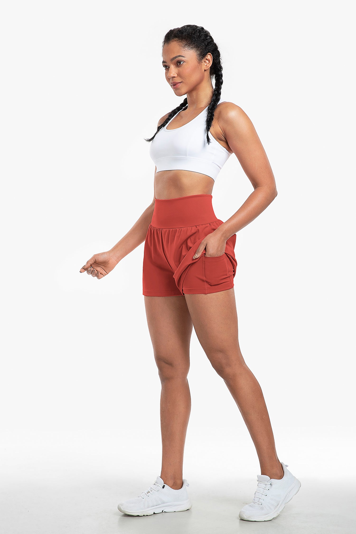 Cakulo High Waist Fake 3 Piece Yoga Women's Shorts With Invisible Pocket Breathable & Quick  Dry for Fitness
