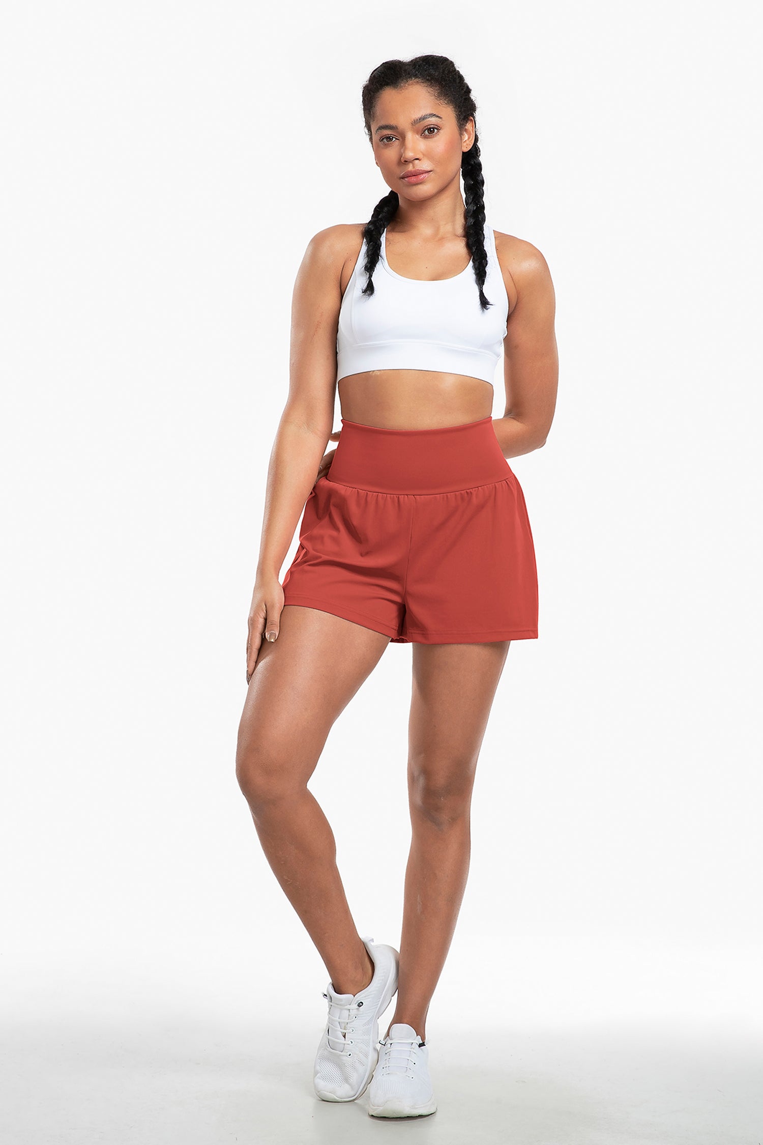 Cakulo High Waist Fake 3 Piece Yoga Women's Shorts With Invisible Pocket Breathable & Quick  Dry for Fitness
