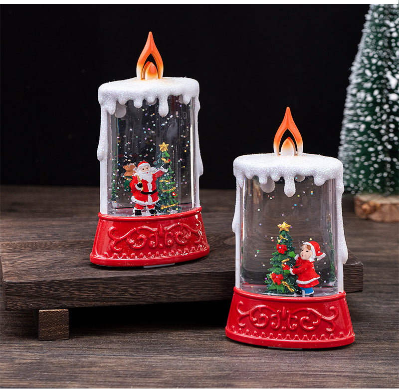 Christmas Glowing Water-Filled Candle Small Lantern Decoration Gift Elderly Water Feature Lamp Desktop Ornament Christmas Tree Arrangement