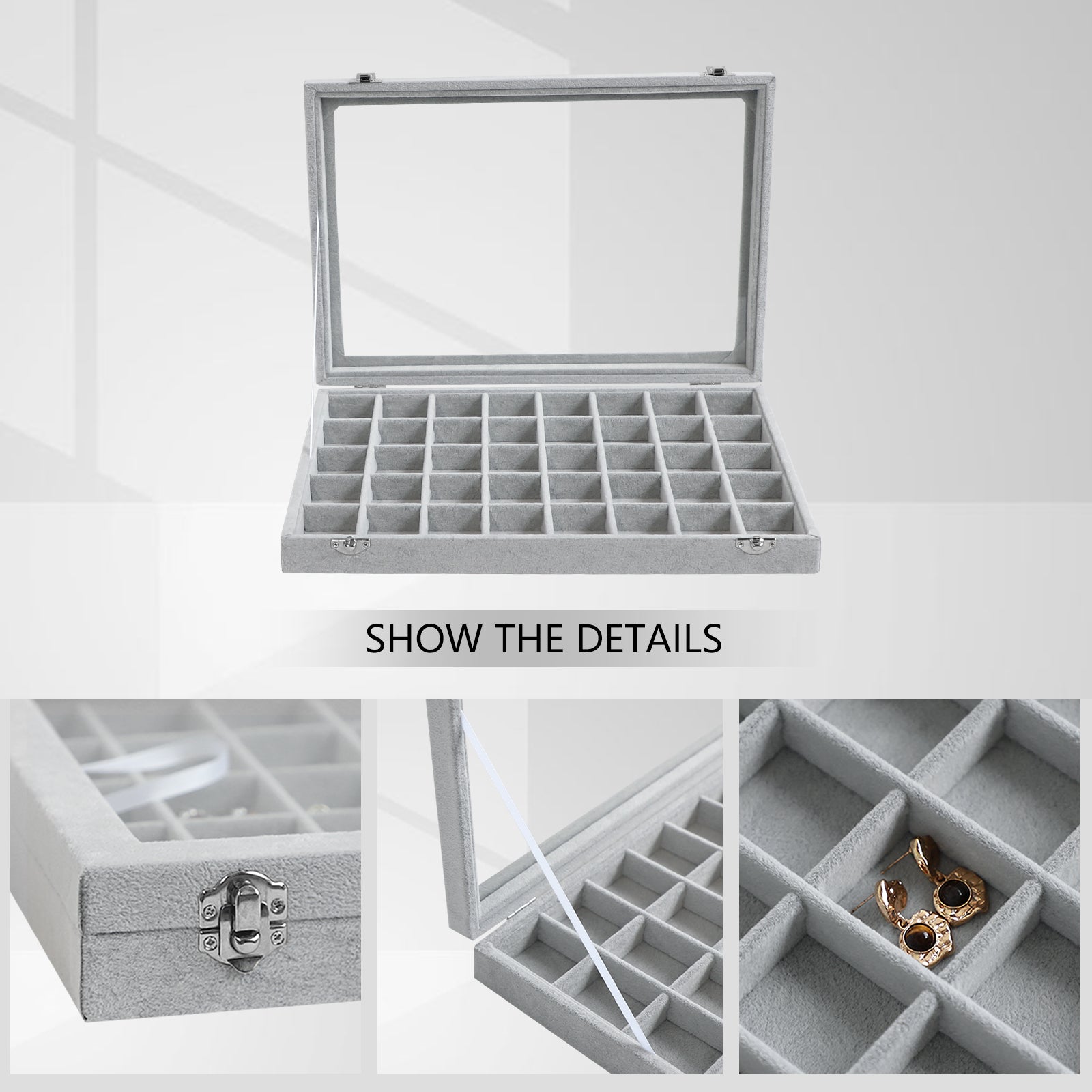 Cakulo Velvet Jewelry Organizer Tray with Clear Lid Stores Bracelets Rings Earrings