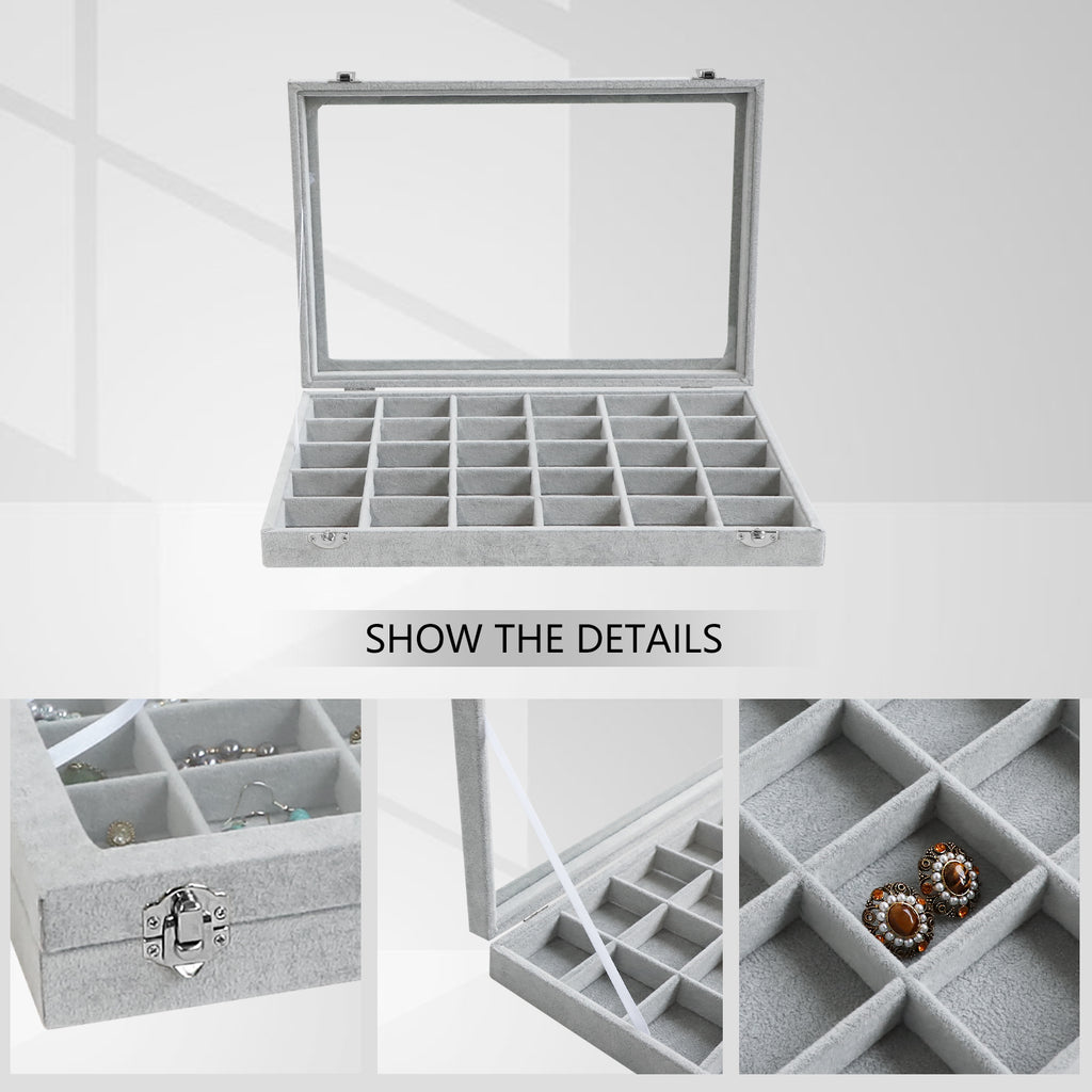 Cakulo Velvet Jewelry Organizer Tray with Clear Lid Stores Bracelets Rings Earrings