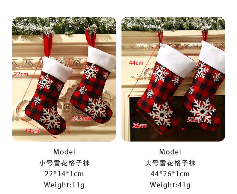 Christmas Supplies Red and Black Checkered Snowflake Christmas Socks Christmas Tree Decoration Children's Holiday Gift Socks Candy Socks