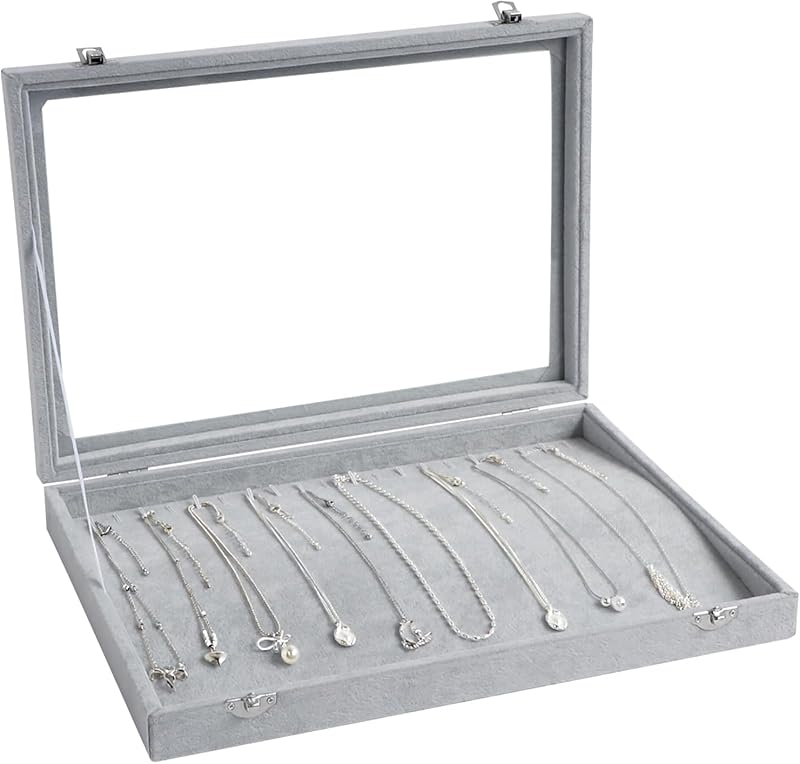 Cakulo Velvet Jewelry Organizer Tray with Clear Lid Stores Bracelets Rings Earrings