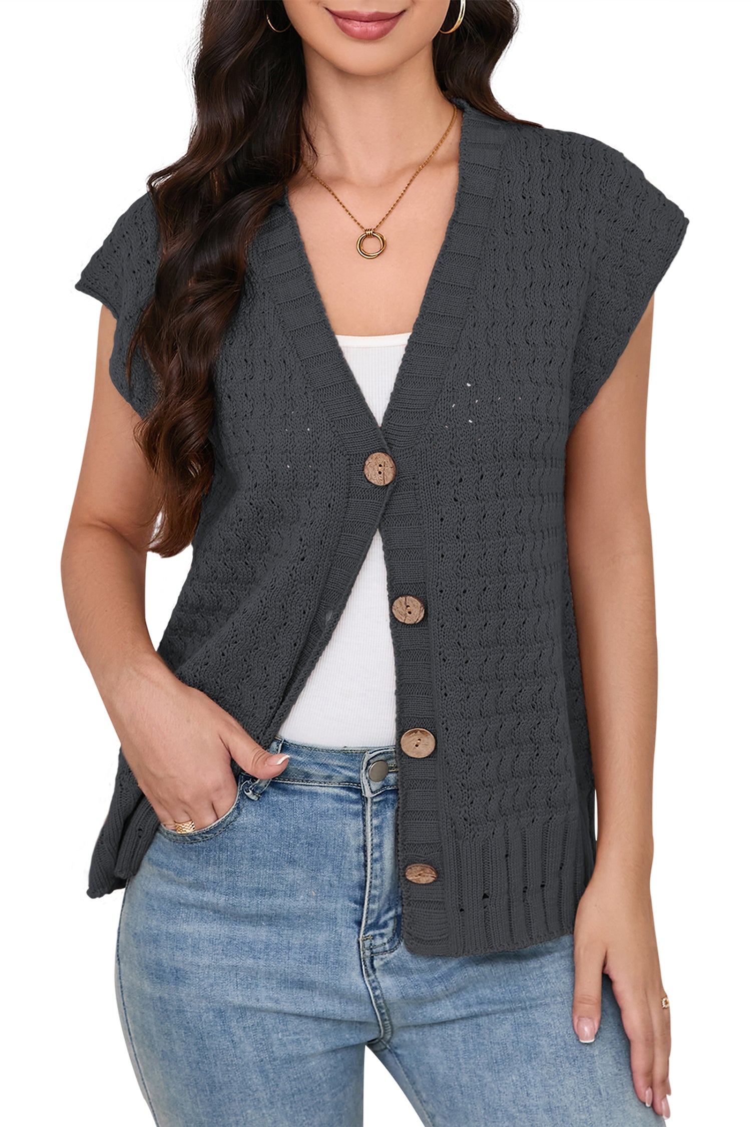 Cakulo Women's 2025 Oversized Sleeveless Cable Knit Summer Sweater Vest